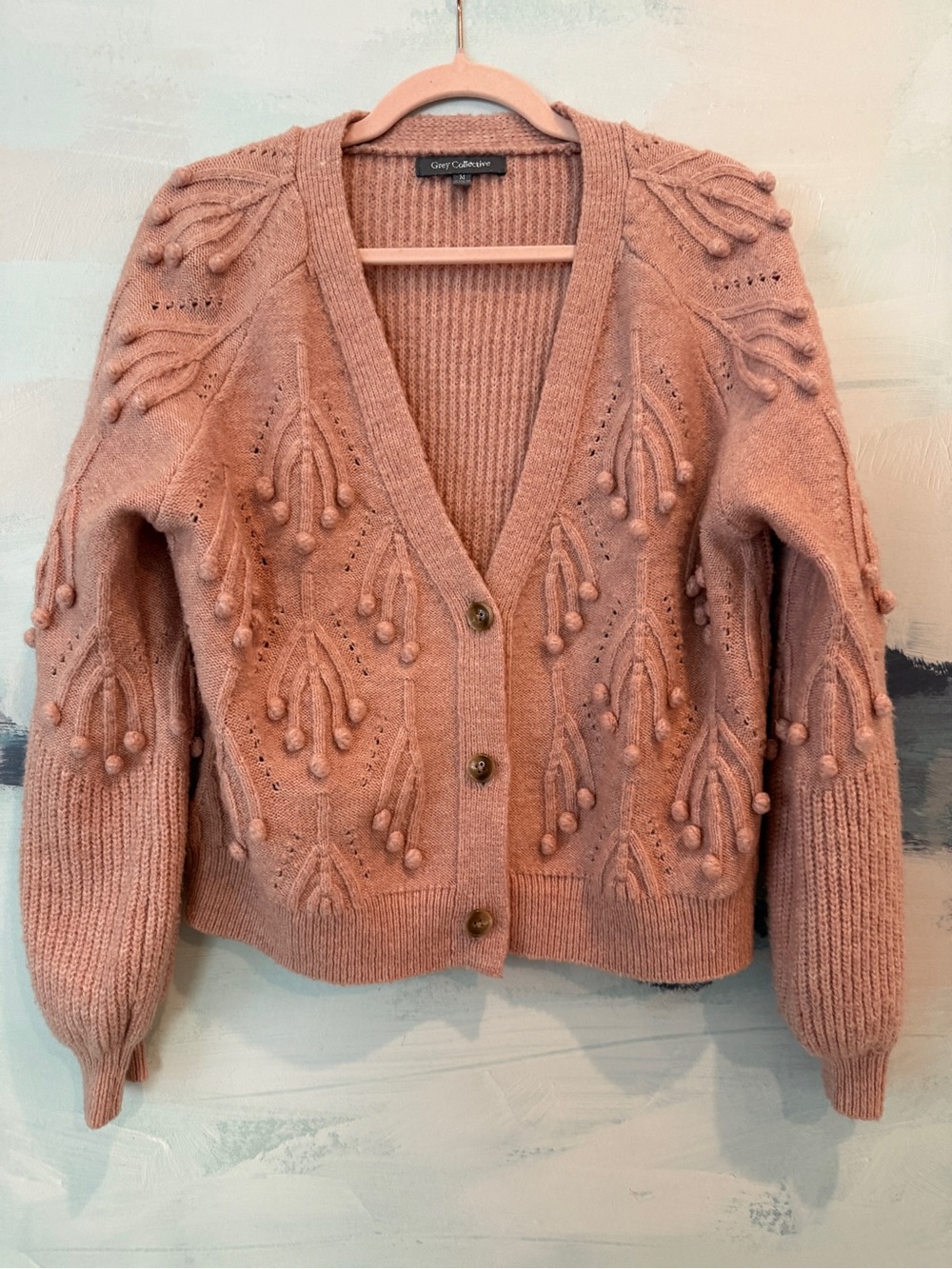 Celine Dusty Pink Textured Knit Button-Front Cardigan